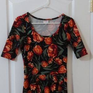 Lularoe Nicole Black Floral, S Fit N Flare, Flower